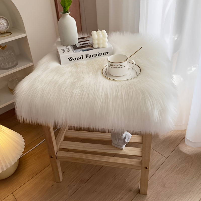 1pieza Alfombra de Piel de Oveja Artificial Suave, Moderna Mesa de Comedor y Escritorio de Pelo Falso Acogedor, Material Lavable de Acrílico y Poliéster, Lavar a Máquina, Forro de Ante, Alfombra de Cojín Decorativa de Navidad
