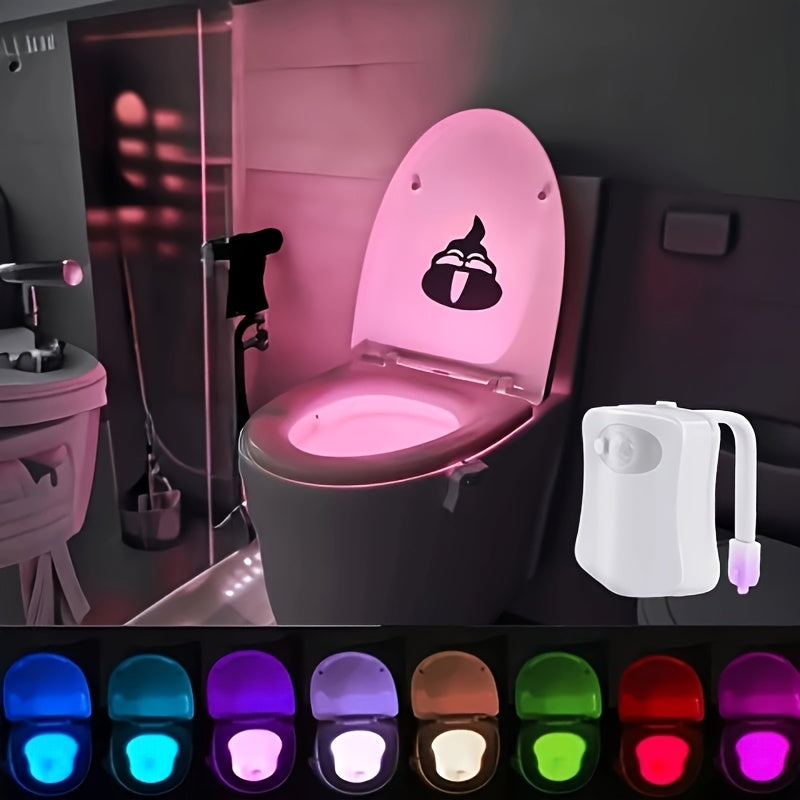 Luz nocturna para inodoro con sensor de movimiento LED de 16 colores, detección por infrarrojos, alimentada por baterías, encendido/apagado automático, fácil instalación en cualquier taza de baño, diseño moderno con brillo ajustable y control remoto