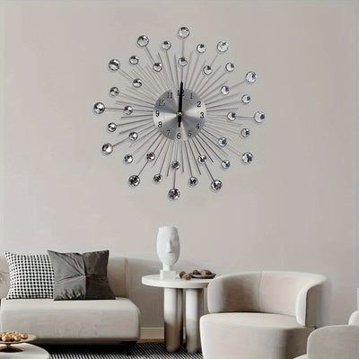 1 reloj de pared con diseño de noche estrellada - Reloj digital de metal silencioso con indicador de fase lunar, marco de metal redondo para decoración de sala de estar y comedor, funcionamiento con batería (AA no incluidas), decoración lunar