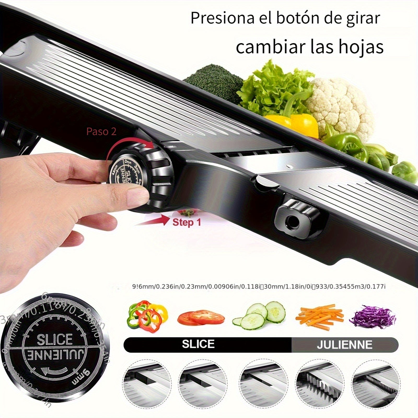 Picadora y Cortador de Verduras Manual TEMMYS con Cuchillas Ajustables de Acero Inoxidable - Rallador Multifuncional para Frutas, Papas, Tomates, Cebollas - Incluye Cepillo de Limpieza, , Esenciales de Cocina