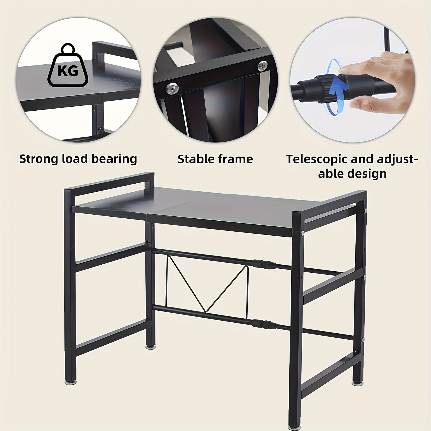 Estante metálico expandible para microondas con ganchos - Organizador vertical de mostrador para tostadora, freidora de aire, arrocera y más - Fácil instalación, construcción metálica duradera, diseño ahorrador de espacio para electrodomésticos de cocina