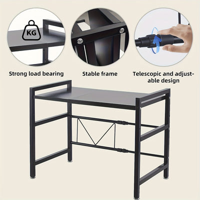 Estante metálico expandible para microondas con ganchos - Organizador vertical de mostrador para tostadora, freidora de aire, arrocera y más - Fácil instalación, construcción metálica duradera, diseño ahorrador de espacio para electrodomésticos de cocina