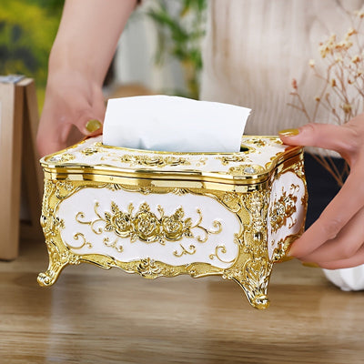 Caja de Pañuelos con Patrón de Rosas al Estilo Europeo Elegante - Plástico Duradero, Diseño Cuadrado para Uso en el Hogar y el Coche