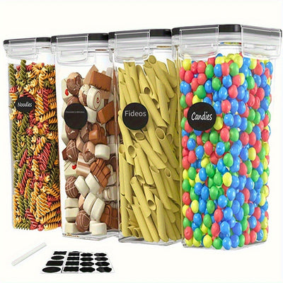 Juego de 4 Recipientes Herméticos para Almacenamiento de Comida de Cocina de 2.0L Libres de BPA para Azúcar y Alimentos Secos - Aptos para Lavavajillas - Incluye Etiquetas y Marcador - Mantiene la Comida Fresca y Seca