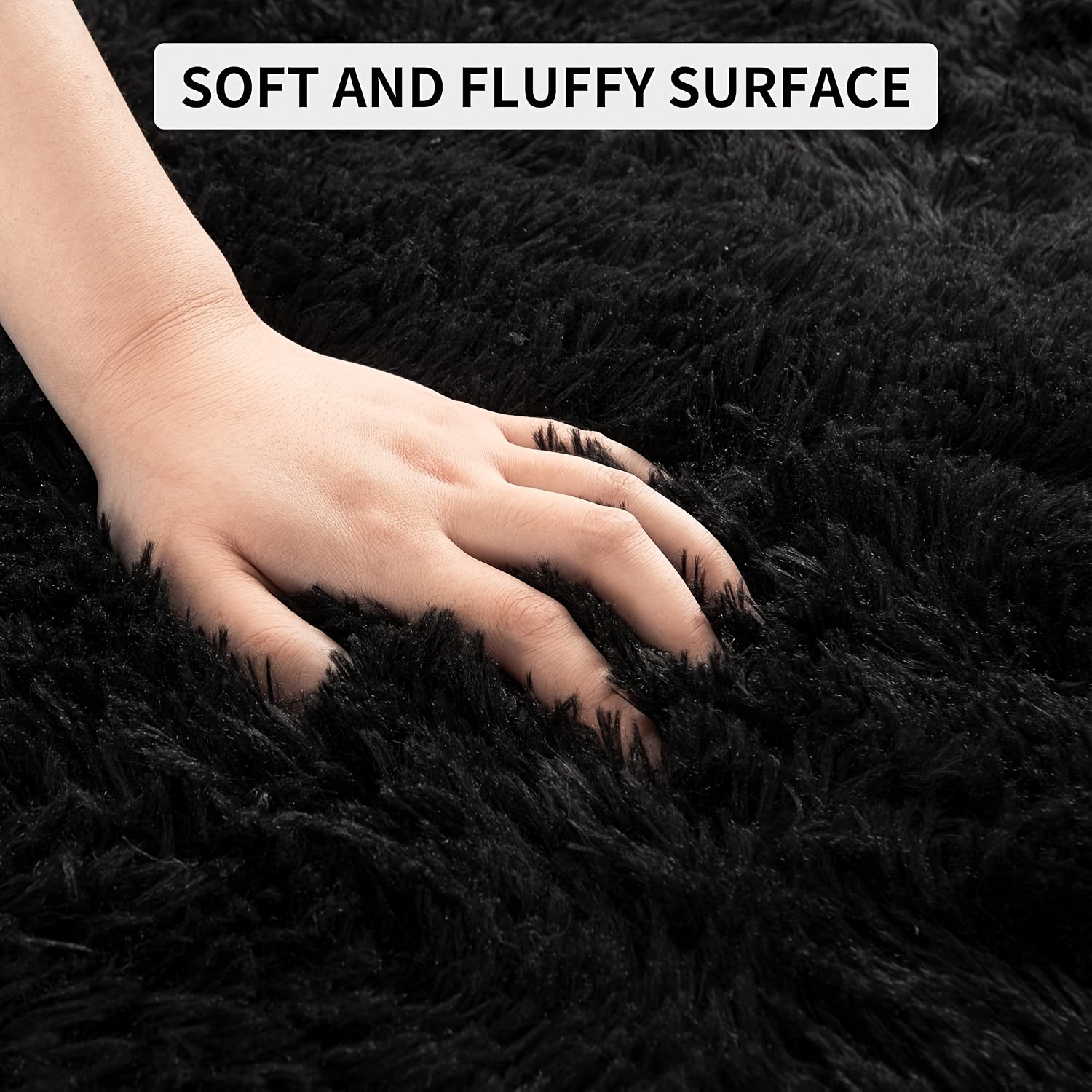 Alfombra suave y esponjosa de lujo, color negro sólido, lavable a mano, de poliéster, para uso en interiores en dormitorios y decoración del hogar, forma rectangular, tapetes para habitaciones