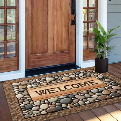 Tapete de bienvenida de piedra – Antideslizante, lavable, para entrada, decoración rústica de granja, material de poliéster duradero, ideal para uso en interiores/exteriores, tapete de bienvenida para interior | Estilo rústico de granja | Tapete lavable