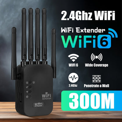 Extensor de WIFI Momotor-WIFI Signal Booster-2.4GHz WiFi Repeater con 6 antenas- Soporta WIFI6- Amplificador y puerto Ethernet- Adaptador de red doméstica Extensor de red inalámbrica de larga distancia Soporta puerto Ethernet para hogar, centros comercia