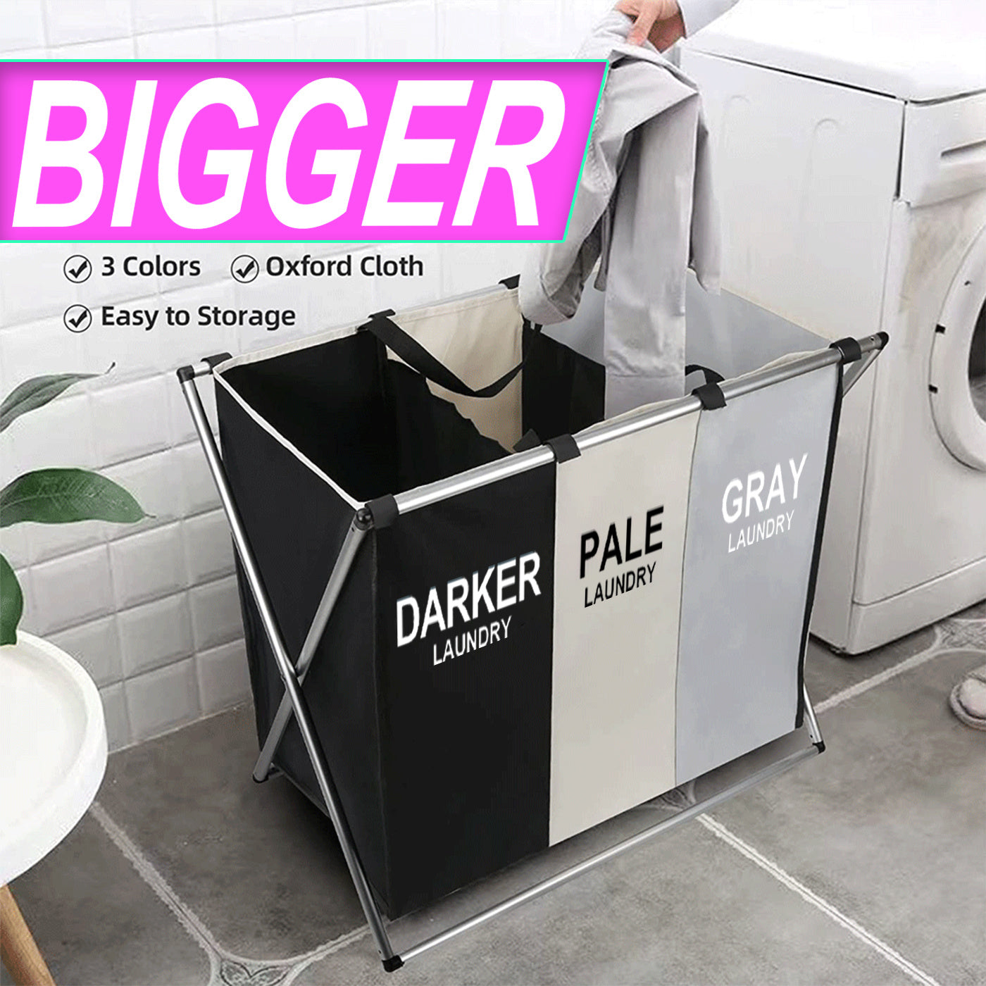 Canasta de Lavandería Portátil Extra Grande con Asas - Tela Oxford Duradera, Organizador Multicompartimento para Ropa y Juguetes, 3 Opciones de Color (Gris Oscuro, Gris Claro, ), Fácil de Guardar y Transportar