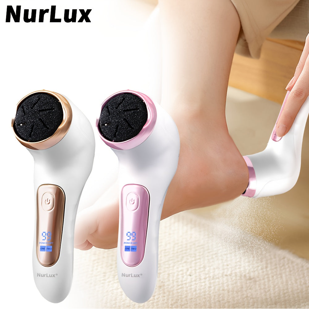 NURLUX WEEME, cortador eléctrico de pies, ajustable a 3 velocidades, con aspiración, pantalla LCD, recargable por USB, portátil para uso en casa y viajes, herramienta de cuidado de pies, diseño elegante, plástico duradero.