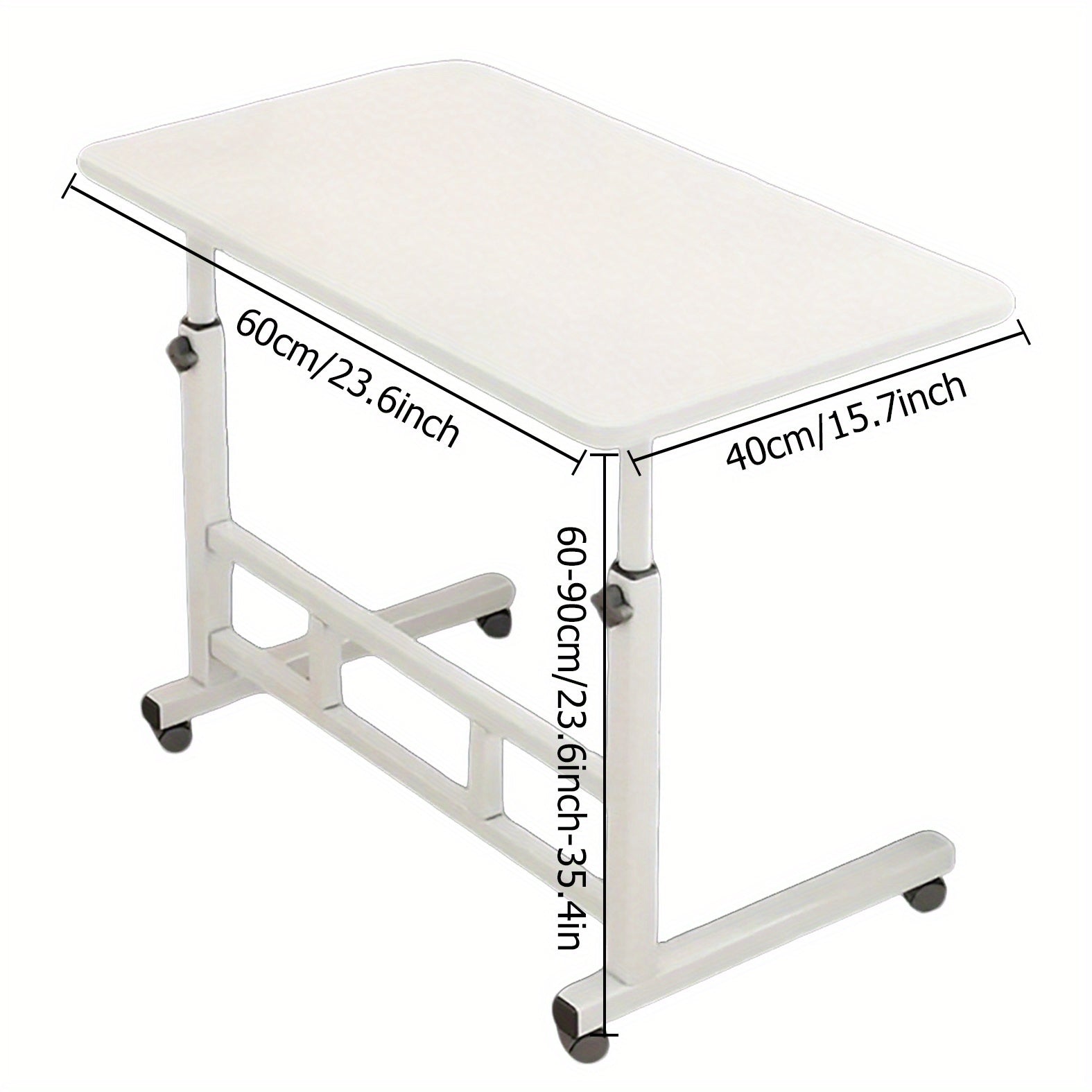 Escritorio ajustable para portátil, escritorio conveniente, mesa lateral para sofá, mesa blanca con ruedas | Mesa negra sin ruedas