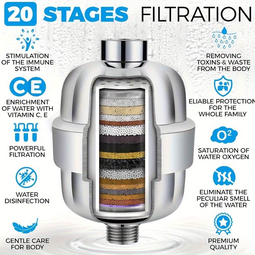 1pz Cabezal de Ducha con Filtro de Agua de 20 Niveles - Sistema de Filtración Multietapa Duradero en ABS Elimina Cloro, Metales Pesados y Olores, Diseño de Alta Presión, Instalación Fácil Color Beis Claro para un Cabello Saludable