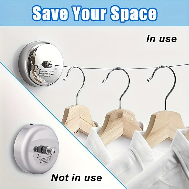 1 Unidad, Tendedero De Acero Inoxidable, Línea De Lavandería Retráctil Y Ajustable Montada En La Pared, Accesorios De Lavandería Convenientes Y Que Ahorran Espacio Para Uso En Interiores
