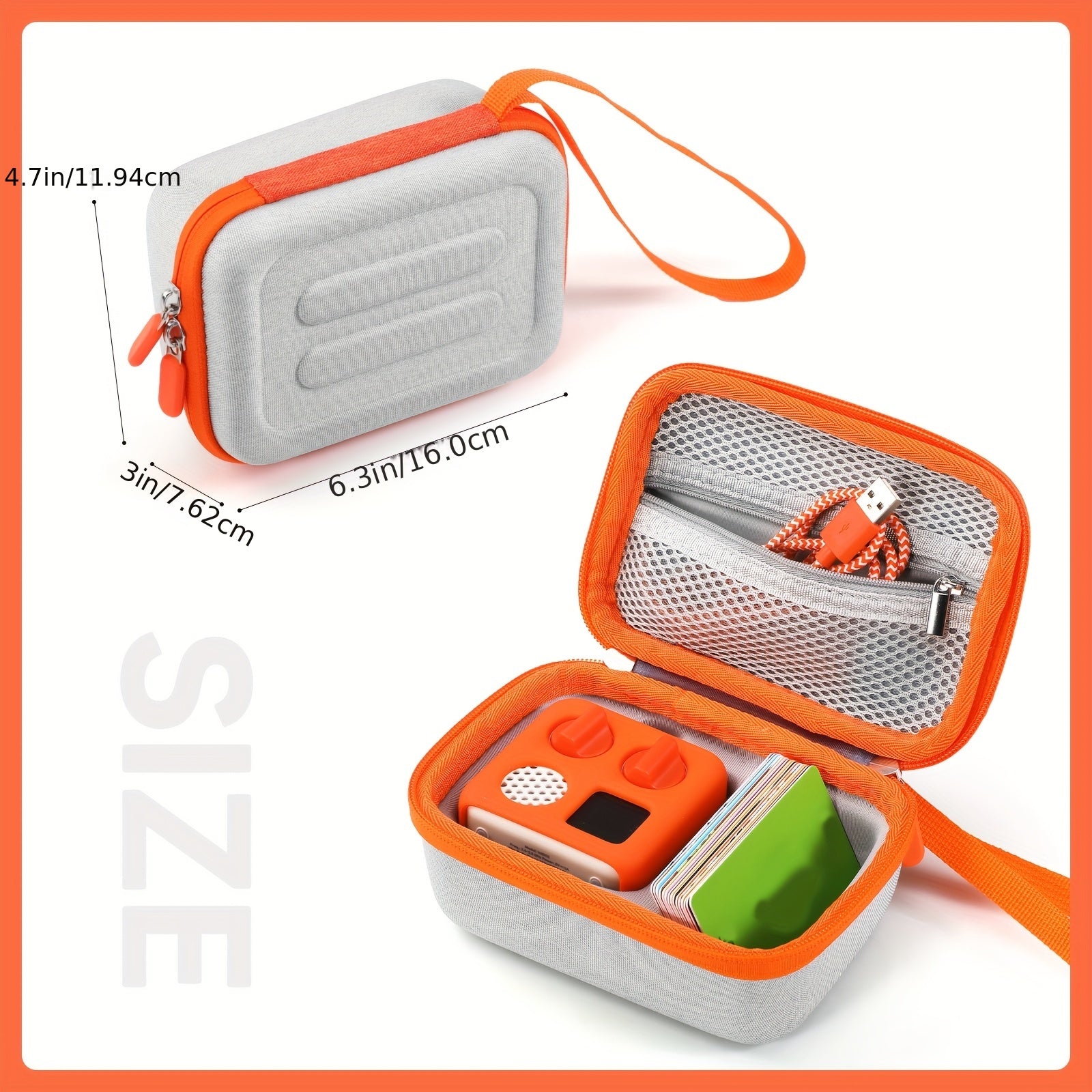 Yoto Mini Reproductor de Audio, Estuche de Transporte Protector - Organizador Portátil con Bolsillo de Malla, Material EVA Duradero, Ideal para Libros y Tarjetas Infantiles, Naranja y Gris, Estuche Organizador|Diseño Jocoso|Estuche Duradero de EVA, Organ