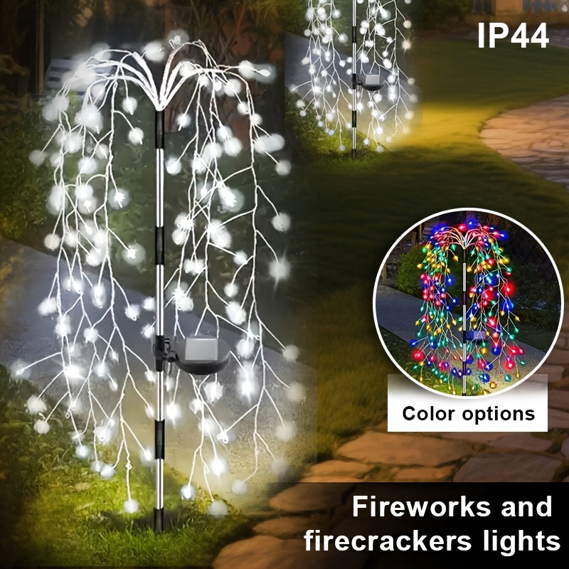 Luces solares LED para fuegos artificiales y árboles de sauce - Decoración colorida y brillante para senderos de jardín, exteriores, villas y césped, atmósfera nocturna con efecto de cielo estrellado, iluminación exterior | Diseño de fuegos artificiales