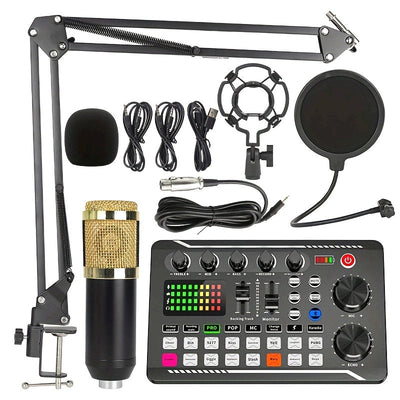 Interfaz de audio de transmisión en vivo con alimentación USB, F998, con efectos de DJ y cambiador de voz, plástico negro, batería recargable, para transmisión en vivo/blog/juego