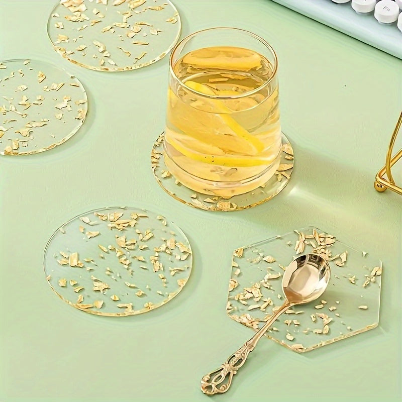 Juego de 6 piezas de cojines de acrílico con papel de oro - Alfombras de lujo resistentes al calor - Protectors de mesa redonda de moda para decoración del hogar - Perfectos para Navidad, Halloween, Pascua, Hanukkah, Acción de Gracias