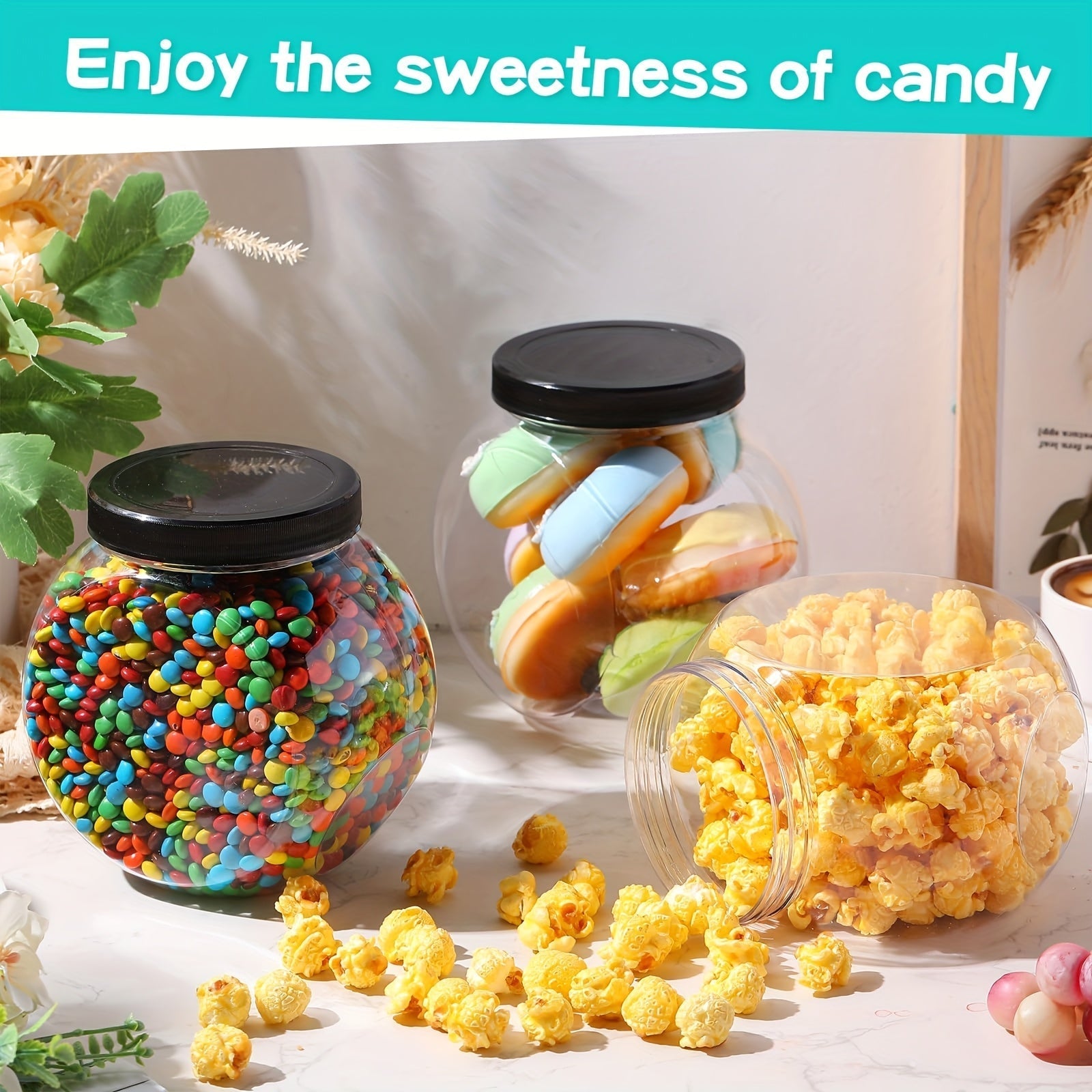 4/6pcs Tarros de Plástico para Dulces con Tapas Adecuados para Buffet, Contenedores Grandes Transparentes para Almacenamiento de Comida, Recipientes para Encimera de Cocina para Galletas, Frijoles y Snacks, Uso Interior o Exterior en Bodas (60oz)