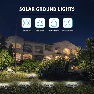 12/8 piezas de luces solares geográficas, 12 luces de disco solares LED, luz blanca, accesorios de iluminación para jardín, ideales para césped, patio, terraza, balcón y aceras
