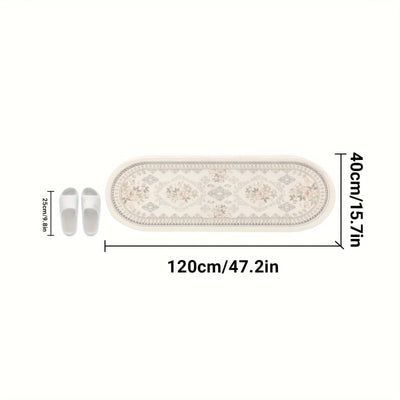 1pc Alfombra de cabecero ovalada con patrón floral - suave, antideslizante para dormitorios, alfombrilla decorativa para salas y sofás - decoración rústica del hogar, tapicería estética y suministros artísticos-Día de la Madre