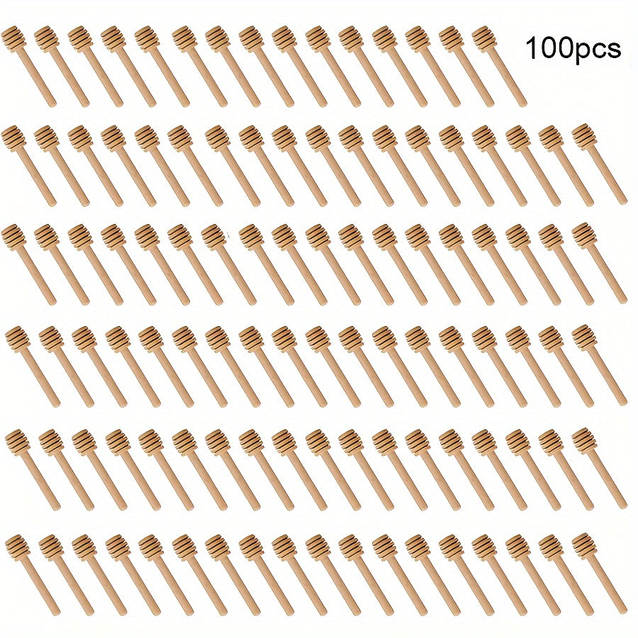 100pcs Mini Cuchara De Madera Para Miel, Mango Largo De Madera Para Miel, Suministros Para Tarros De Miel, Varilla Para Mezclar Té Con Leche, Herramientas Para Postres, Gadget De Cocina