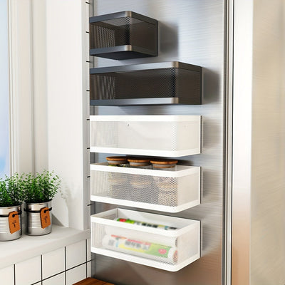 1pc Soporte Magnético de Almacenamiento Lateral para Refrigerador de Cocina, Cesta Colgante para Hueco de Placa