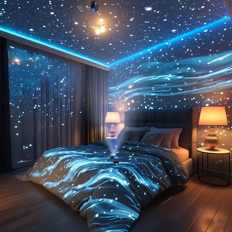 1pc Luz Nocturna de Proyección con Patrón de Onda Eléctrica con Enchufe USB, Luz Nocturna para Ambiente de Dormitorio, Adecuada para Decoración de Habitaciones y Techo, Multicolor RGB Ajustable, Efecto Luminoso Deslumbrante Fluyente, Material de Alta Cal