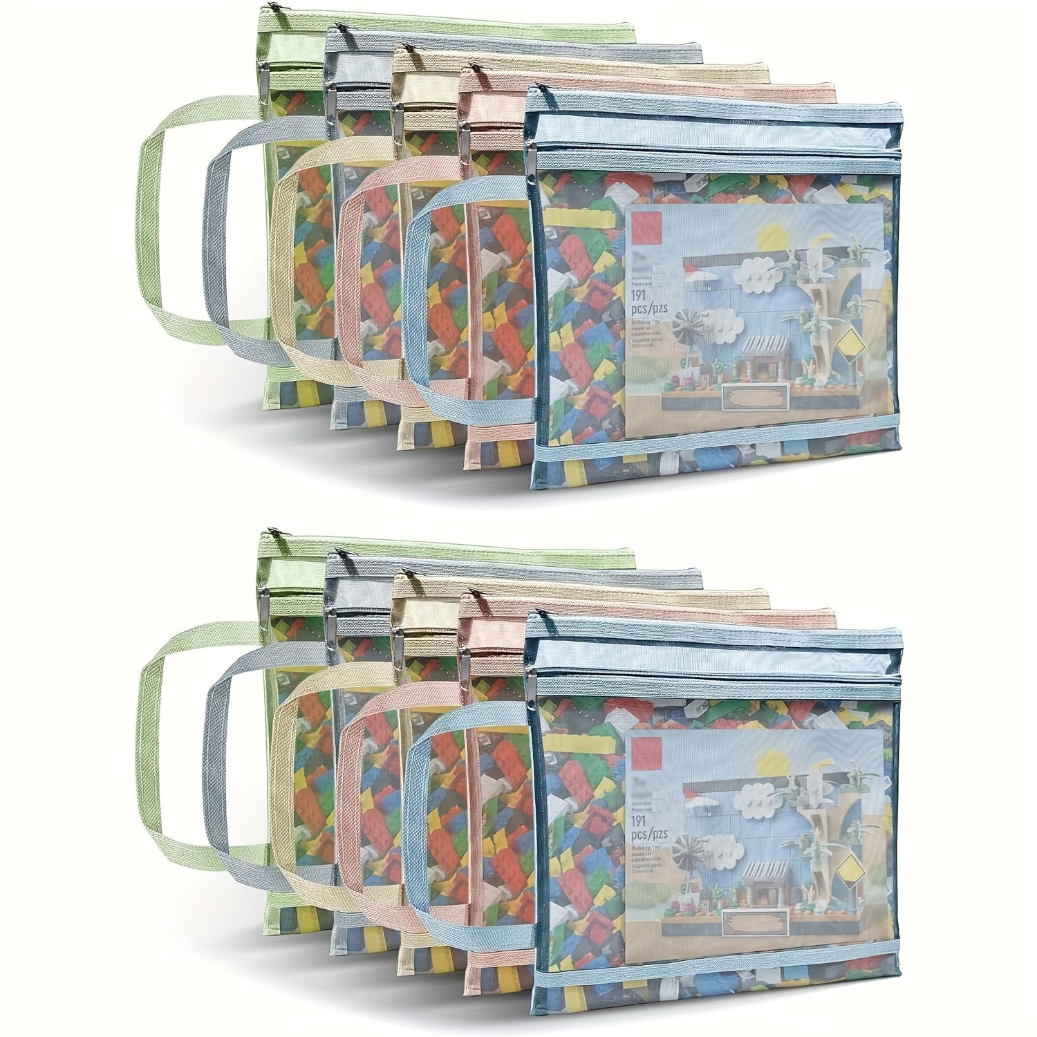 Paquete de 10 bolsas de cremallera de malla colorida con dos capas, ideales para organizar y almacenar libros, con material transpirable y transparente, perfecto para el nuevo semestre y las preparaciones para regresar a la escuela.