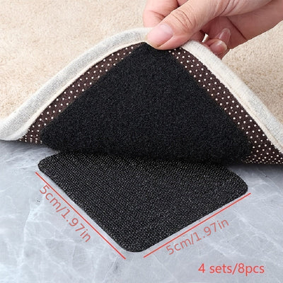 4 Juegos de sujetadores de alfombras, sujetadores de alfombras antideslizantes para pisos de madera, cinta antideslizante para alfombras, cinta antideslizante para alfombras antivuelcos, fijación de alfombras para el suelo del coche, cinta de gancho y bu
