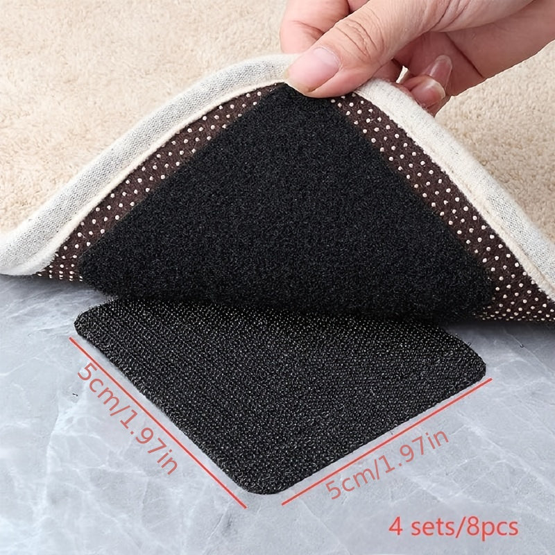 4 Juegos de sujetadores de alfombras, sujetadores de alfombras antideslizantes para pisos de madera, cinta antideslizante para alfombras, cinta antideslizante para alfombras antivuelcos, fijación de alfombras para el suelo del coche, cinta de gancho y bu