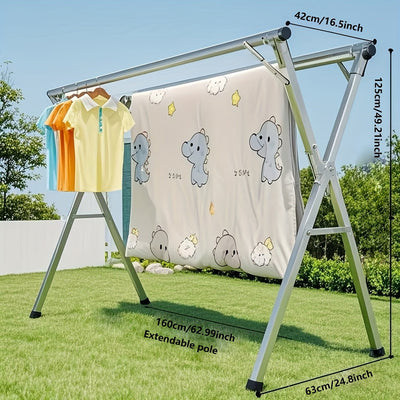 1 percha de acero inoxidable ajustable para secar ropa con ganchos antiviiento, plegable para interior/exterior, soporte metálico para ropa, sábanas y cobijas, diseño ahorrador de espacio para dormitorio, balcón o patio, perchero para exteriores | Rack d