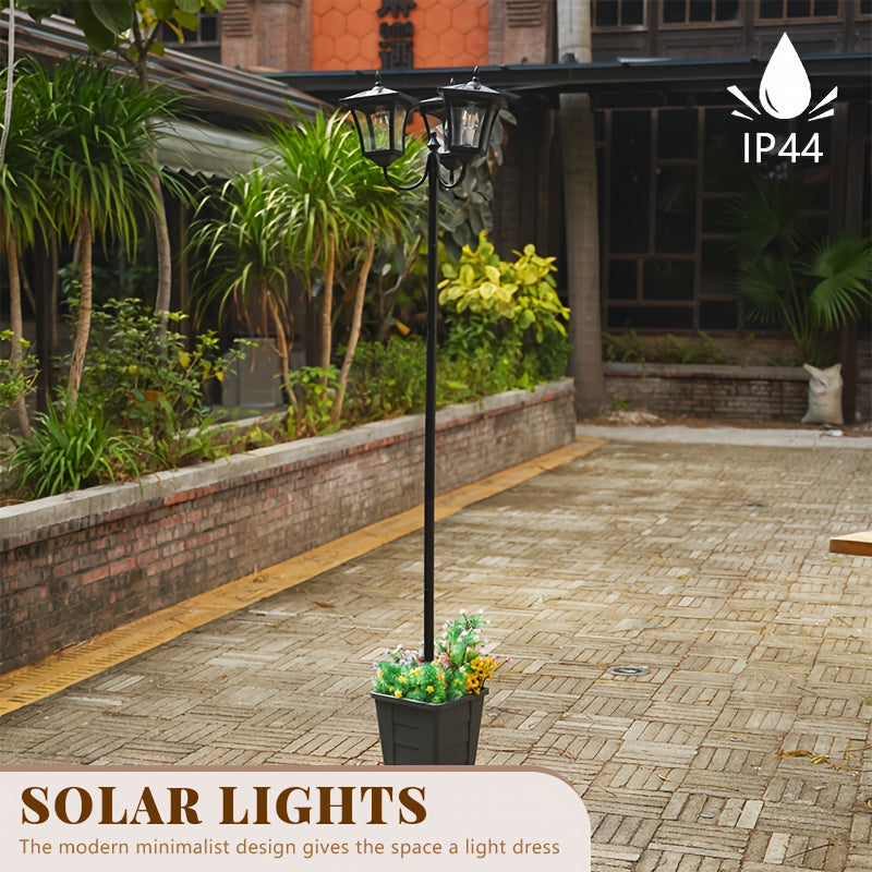 Farol Solar de Estilo Vintage de 235cm Alto con Tres Cabezas, Lámpara Decorativa para Macetas Ahorradora de Energía Primaveral, Luz de Bienvenida Exterior para Entrada, Iluminación Decorativa para Jardín, Farola Pequeña para Parques y Restaurantes con Ma