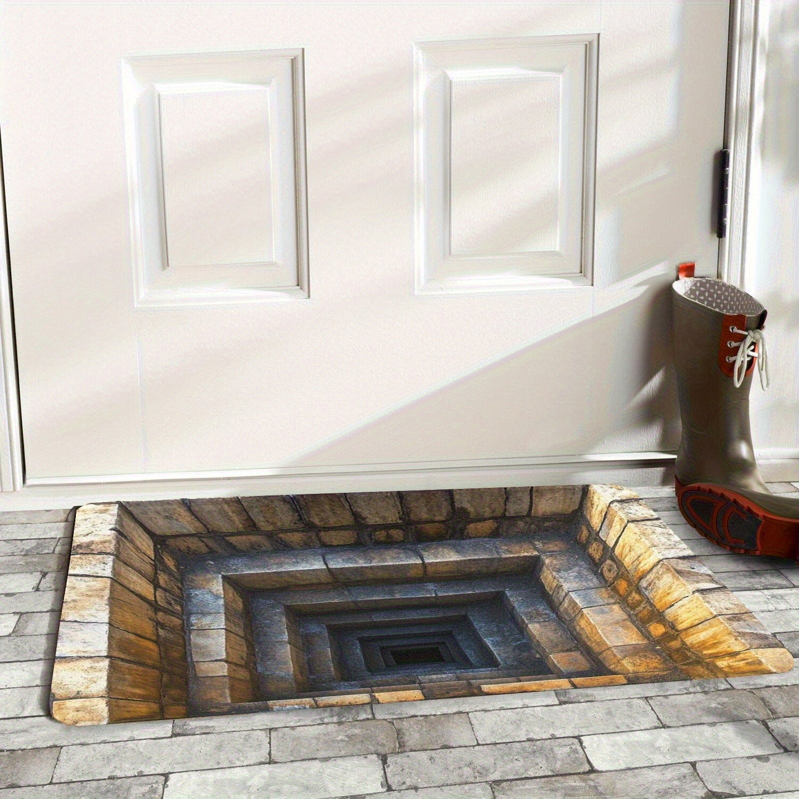 Alfombrilla de Entrada con Ilusión Óptica 3D - Base Antideslizante de Goma, Duradera 100% Poliéster para Interior/Exterior con Diseño de Ilusión, Solo Lavado a Mano para Puerta Principal, Recibidor, Dormitorio, Sala de Lavandería, Decoración del Hogar, P