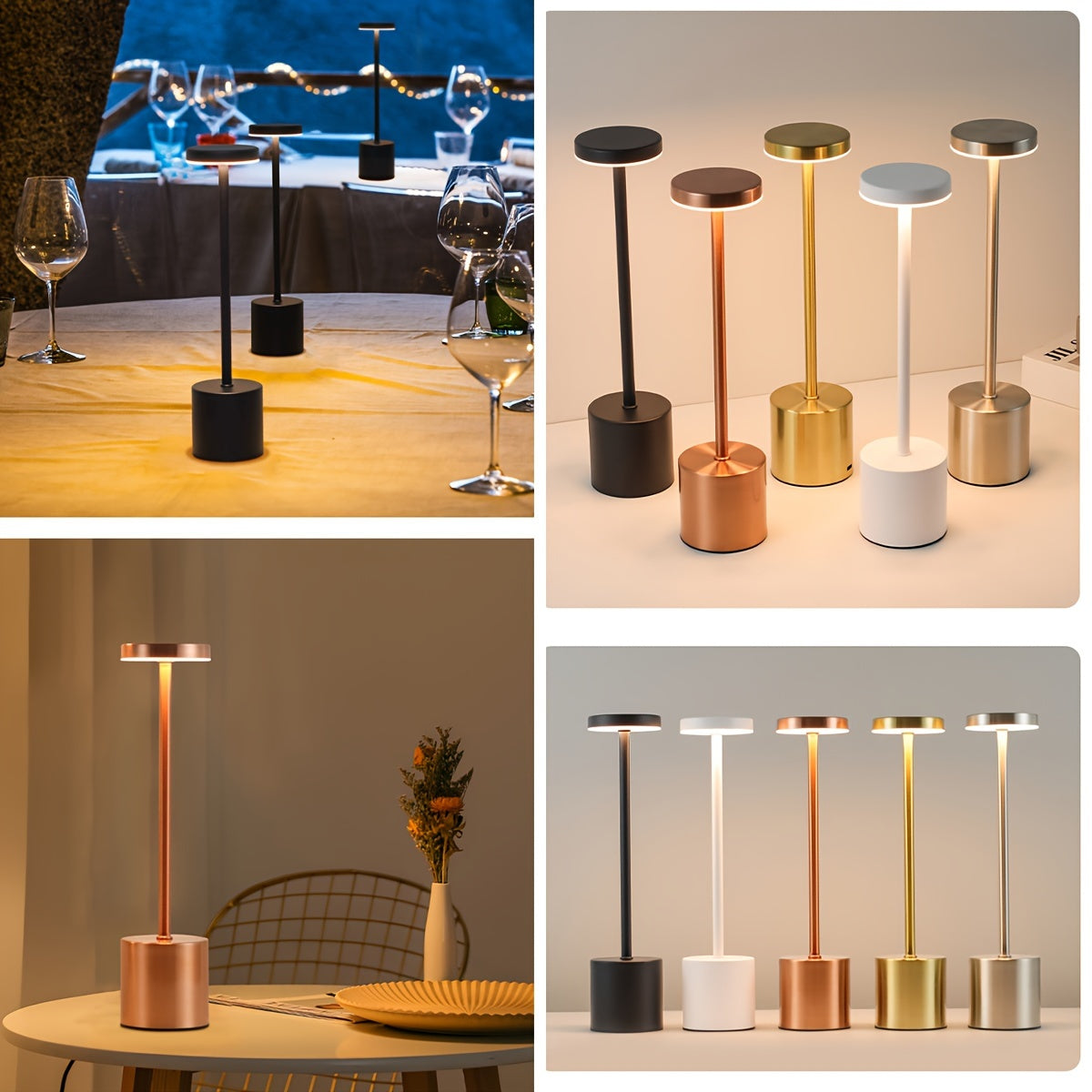 1pieza Lámpara de mesa de metal moderna con toque, carga USB, color ajustable, regulable, pequeña luz nocturna, acabado pulido, color sólido, base de aluminio cepillado, con batería de litio recargable, para decoración de sala de estar, dormitorio, mesa