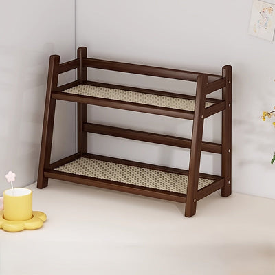 Organizador de cocina vintage estilo ratán de 2 niveles, estante para especias transpirable, repisa para baño y dormitorio, ideal para cosméticos y tazas (diseño ahorrador de espacio)