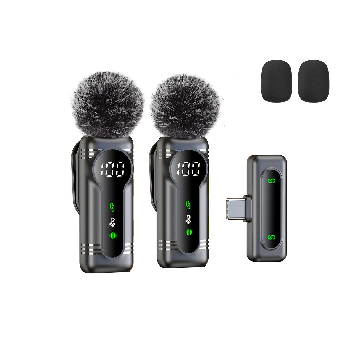 Microfono sin varillas Lavalier Dual Set Plug & Play con Montaje Magnético, Cancelación de Ruido, Funciones de Silencio y Reverb, Alcance de 30m, Indicador de Batería para YouTube, Podcasts y Grabaciones de Video