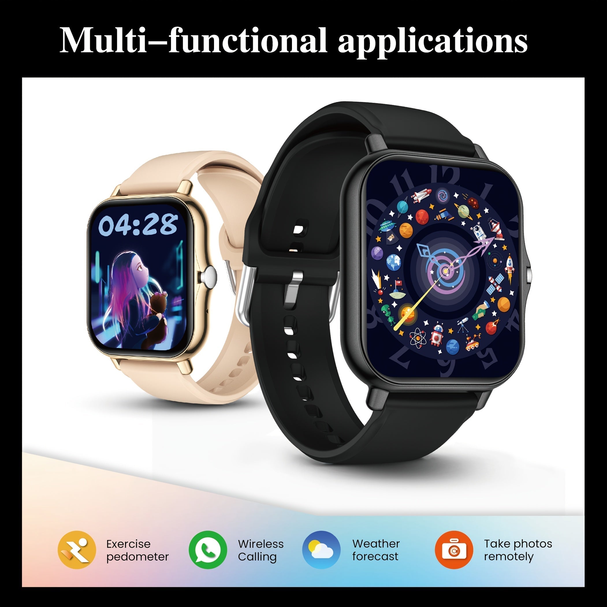 Reloj deportivo inteligente con pantalla táctil de 1.83 pulgadas, correa de silicona, pedómetro unisex para exteriores, múltiples caras del reloj disponibles, llamadas inalámbricas, controles remotos de cámara, despertador, pronósticos meteorológicos, cu