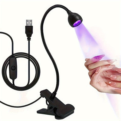 Mini Lámpara LED para Uñas con Brazo Ajustable y Pinza - Luz de Curado USB para Gel, Manicura y Pedicura en Casa, Sin Olor, Secado Rápido, Herramienta Portátil para Cuidado de Uñas, Diseño Compacto y Ligero, Posicionamiento Flexible, Ideal para Usuarios