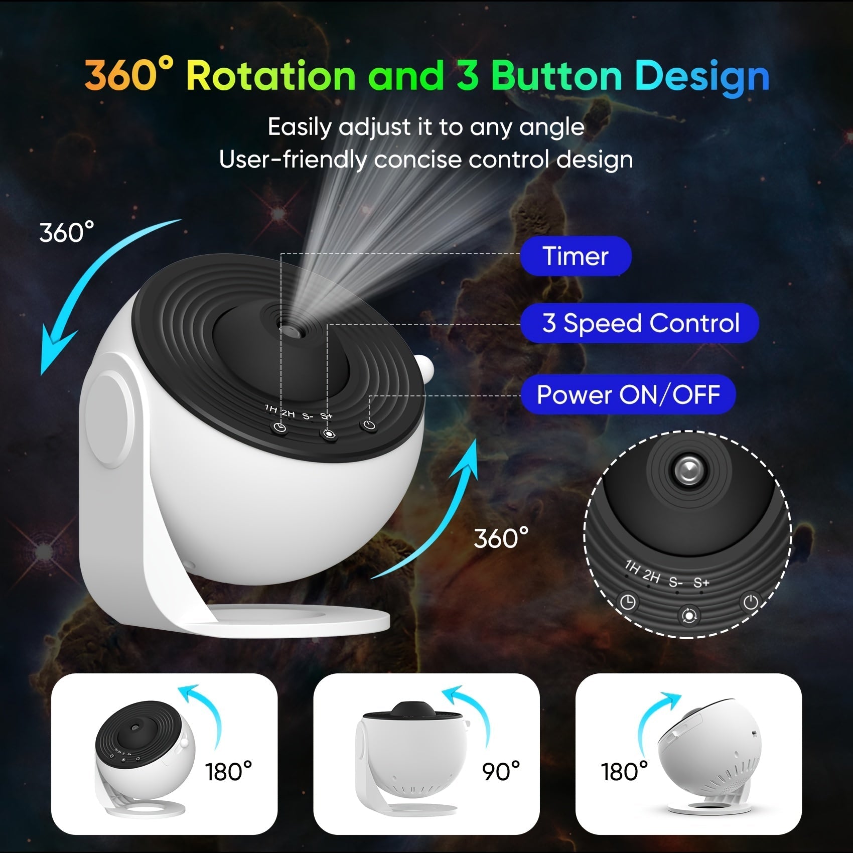 Proyector de habitación MISFANS, proyector de imagen de alta definición con perilla ajustable, proyector de planetario de 13 discos, rotación de 360°, luces LED, carga USB, blanco