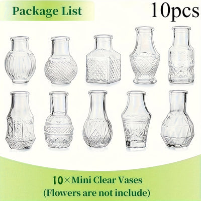 10 Piezas de Jarrones Vintage Transparentes, Ideales para Bodas, Salones, Cocinas, Mesas de Comedor, Cenas Románticas y Más