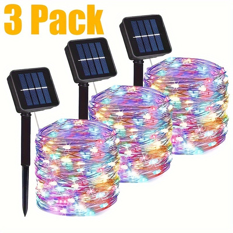 Luces solares de cadena para exteriores, paquete de 3 luces de hadas multicolores, opciones de 50/100/200/300 LED, tema espacial de Mardi Gras, control de sensor de luz, batería de níquel con energía solar, para jardín, árboles, fiestas, bodas, decoració