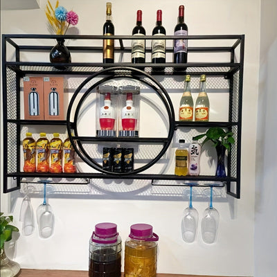 Estante de vino colgante de pared - Estante de exhibición de arte de hierro para el hogar, sala de estar, comedor - Almacenamiento vertical ahorrador de espacio con diseño decorativo de volutas, decoración de vino
