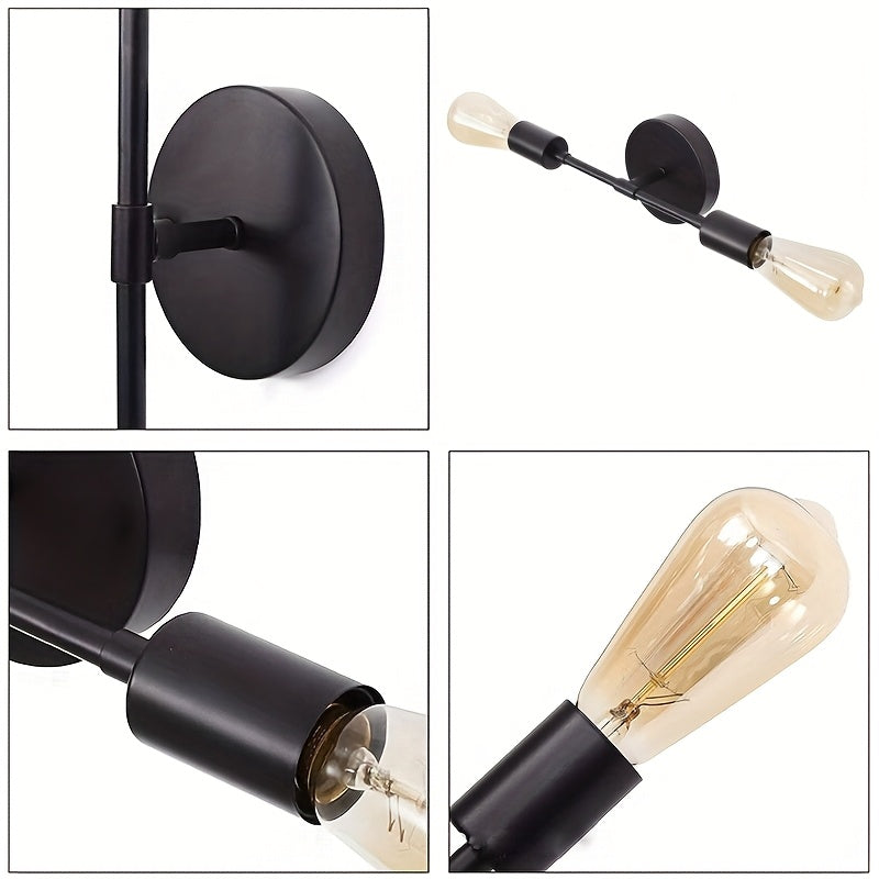 Lámpara de pared moderna y minimalista con base E27 para 2 focos, estilo vintage rústico, ideal para sala, dormitorio, habitación, mesita de noche, baño, pasillo y escaleras (focos no incluidos)