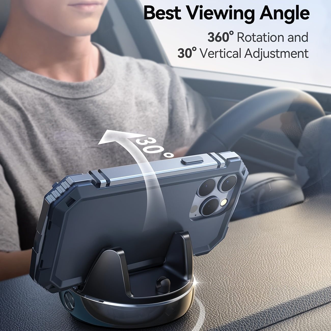 Soporte de teléfono para coche, [rotatorio 360° y ajustable verticalmente 30°] Soporte de teléfono móvil para coche, [diseño de resorte ajustable] Soporte de teléfono de navegación para tablero de instrumentos, con silicona antideslizante, adecuado para