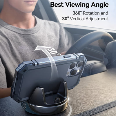 Soporte de teléfono para coche, [rotatorio 360° y ajustable verticalmente 30°] Soporte de teléfono móvil para coche, [diseño de resorte ajustable] Soporte de teléfono de navegación para tablero de instrumentos, con silicona antideslizante, adecuado para