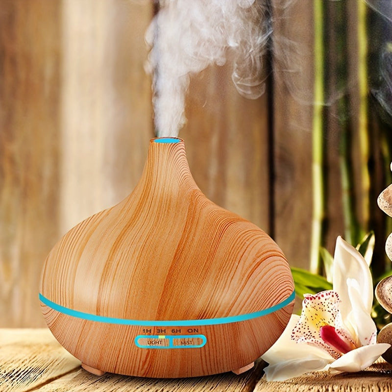 1pc Difusor de Aromaterapia de Tecnología Soundwave de Gran Capacidad de 550ml con Diseño de Grano de Madera Realista, Alimentado por USB - Perfecto para Cualquier Habitación