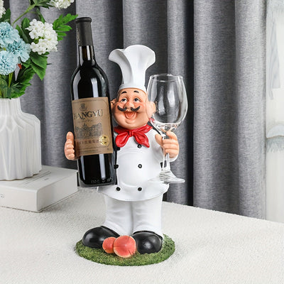Soporte para Vino con Estatua de Chef Creativo de 1 Pieza - Decoración de Cocina en Resina con Doble Soportes para Botellas, Elegante Adorno Interior para Sala o Comedor