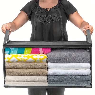 Bolsa grande de tela retro para almacenamiento con asas y ventana transparente, organizador de espacio para ropa, edredones y cobijas, ideal para organizar el clóset, dormitorio o residencia estudiantil, organizadores de clóset y almacenamiento, guardado