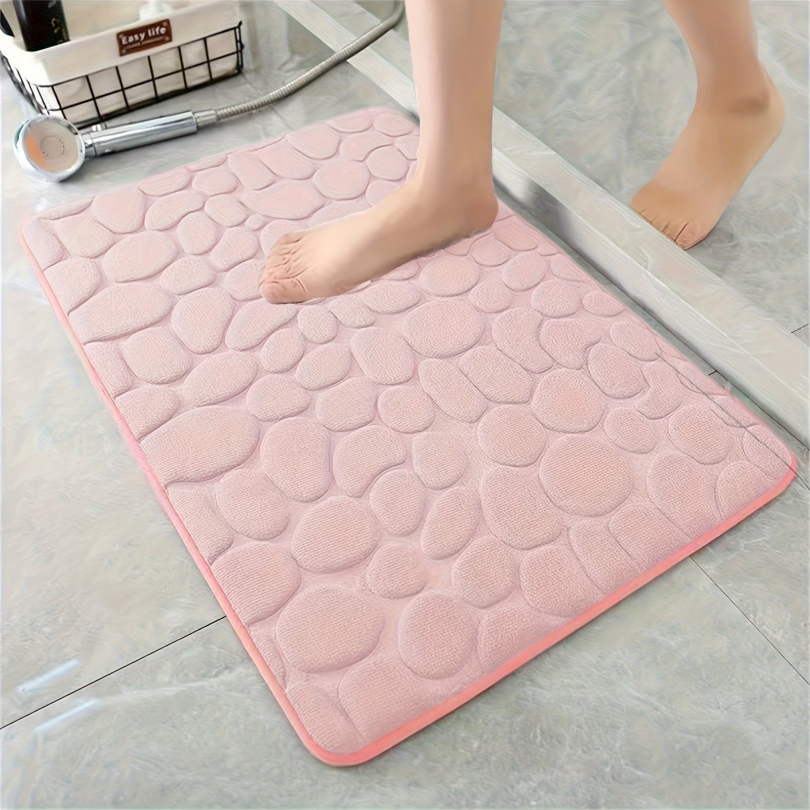 1pc Alfombra De Baño De Espuma Viscoelástica Suave Y Cómoda Con Relieve De Adoquines - Absorbente De Agua Rápido Y Lavable - Antideslizante - Perfecto Para La Habitación De La Ducha Y Accesorios De Baño, Decoración De Otoño, Decoraciones De Baño