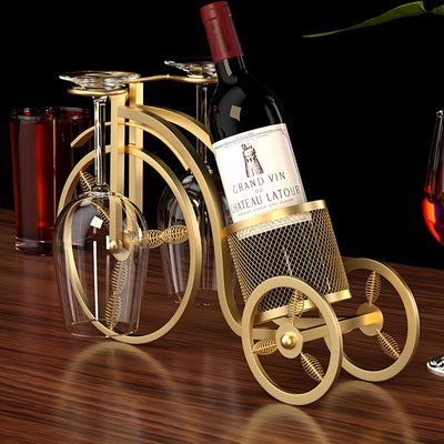 Rack de Vino de Hierro Nórdico Dorado Vintage – Diseño Portátil Creativo en Forma de S para Decoración de Mesa, Capacidad para Múltiples Botellas y Vasos, Ideal para Entretenimiento en Casa, Accesorio para Entretenimiento en Casa | Diseño Nórdico Vintage