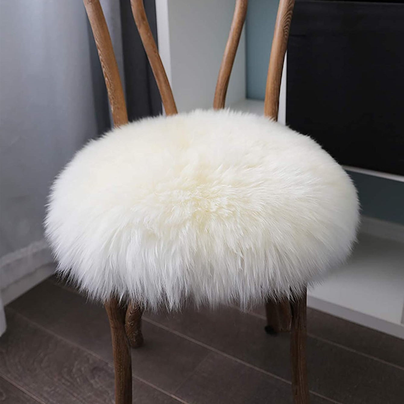 1 pieza de funda de asiento de piel sintética redonda, alfombra de piel peluda para sillas, adorno de silla suave y cómodo, decoración del hogar para sala de estar y dormitorio